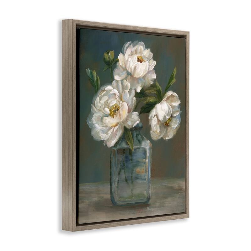 Stupell Traditional White Flower Trio Framed Floater Canvas Wall Art Design By Nan