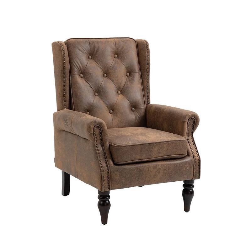 Transitional Wingback Accent Chair Armchair with Sturdy Wood Legs
