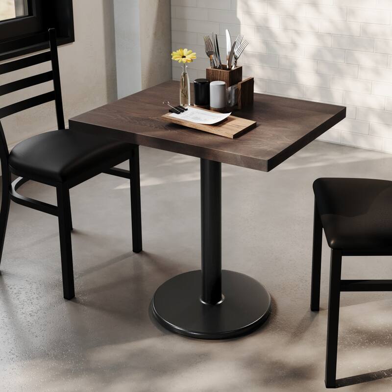 Rectangular Solid Wood Commercial Tabletop with 18" Round Dining Height Base - 24"W x 30"D x 29.5"H