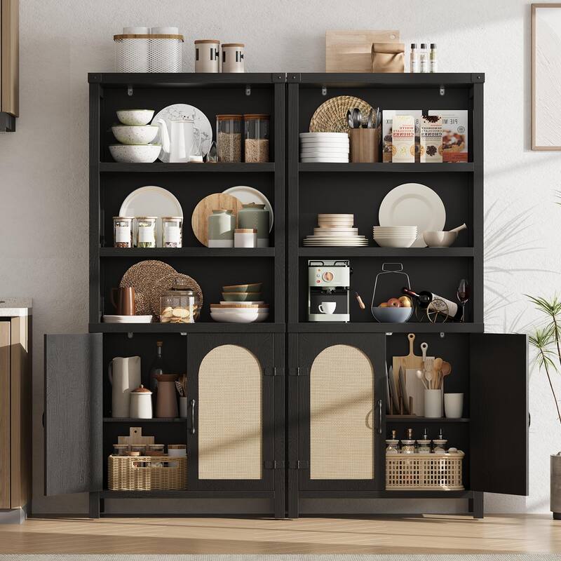 Farmhouse Bookshelves and Bookshelves with Door, 70" High Bookshelves with Three Levels of Open Storage