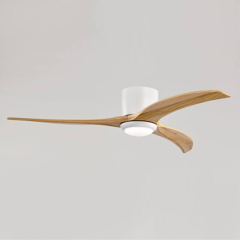 52" Flush Mount Fan Light, 3 PCS Solid Wood Blades Ceiling Fan with Lights Remote Control, Quiet DC Motor, 6 Speed