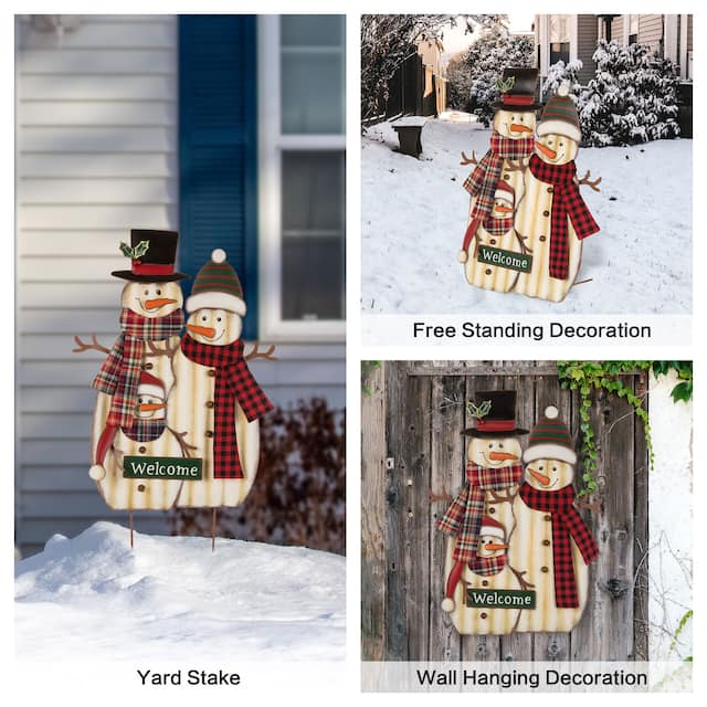 Glitzhome 30"H Metal Christmas Snowman or Gnome Family Yard Stake