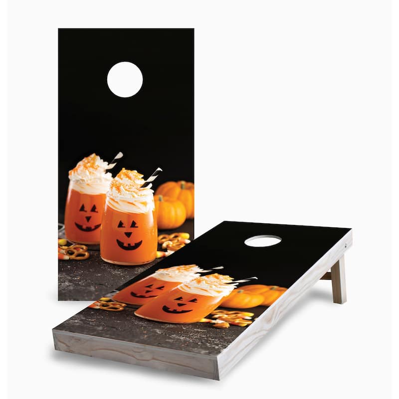 Halloween Pumpkin Drink Corn Hole Board Set w Case & Lights - 16 Years and Up