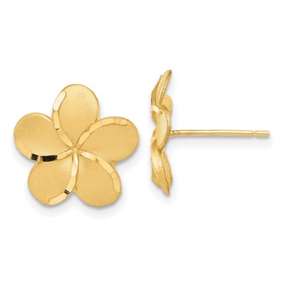 Curata 14k Yellow Gold satin Plumeria French Wire Earrings 18x14mm