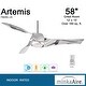 preview thumbnail 17 of 37, Minka Aire Artemis 3 Blade 58 Inch Ceiling Fan With Light Kit