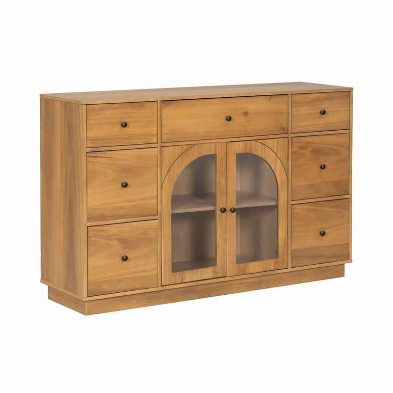 55.1" Large Storage Cabinet with 2 Doors and 7 Drawers for Living and Dining Room Organization