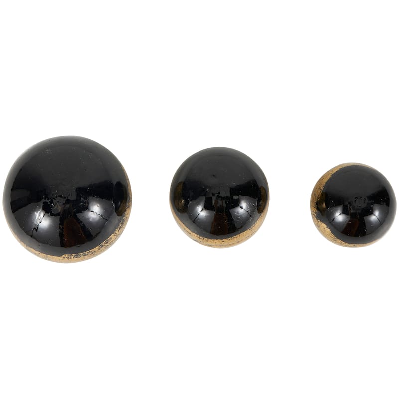 Black, Brown or White Plastic Decorative Ball Orbs & Vase Filler with Gold Stripe or Blue Accents (Set of 3)
