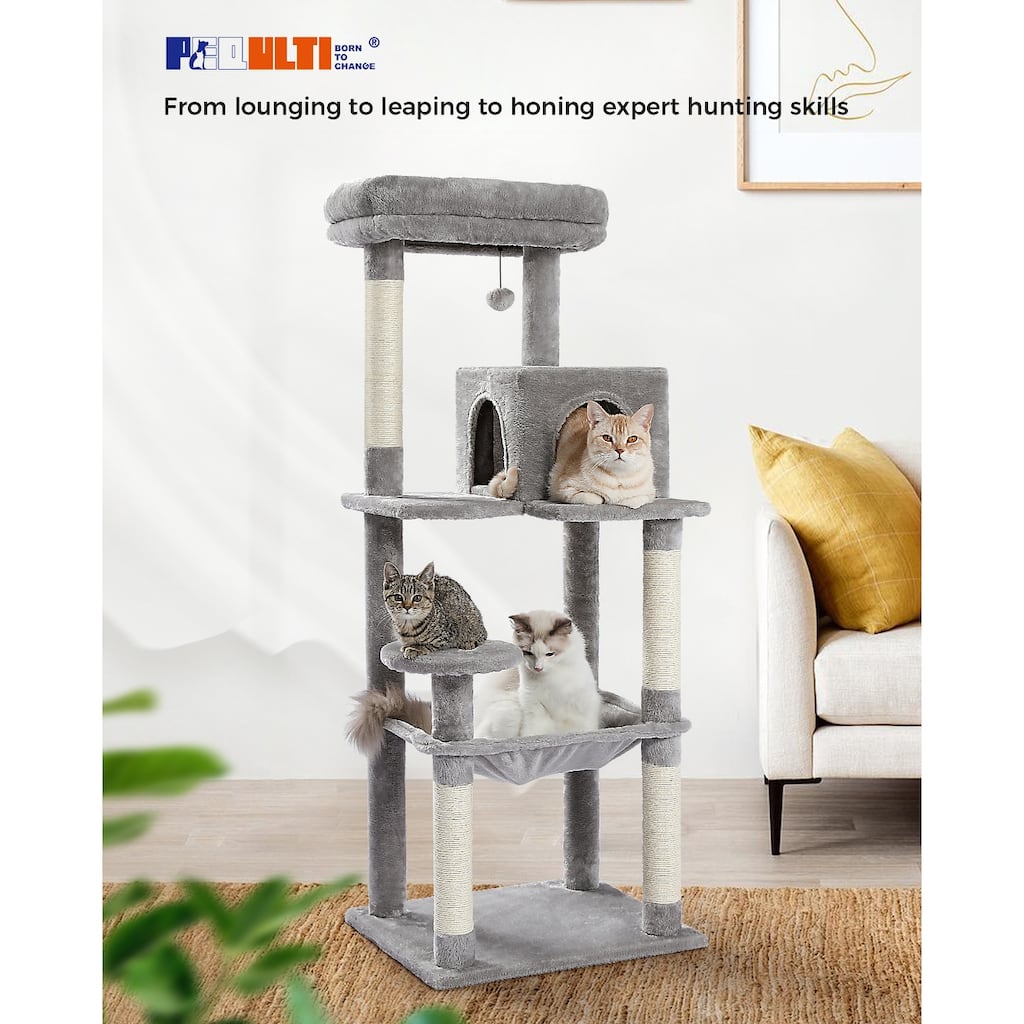 Indoor Multi-Level Tall Cat Tower with Hammock, Scratching Posts, Condo and Top Perch