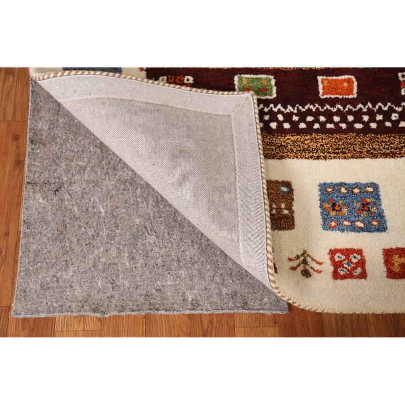 Tribal Geometric Gabbeh Indian Area Rug Orange Handmade Wool Carpet - 5'3" x 7'7"