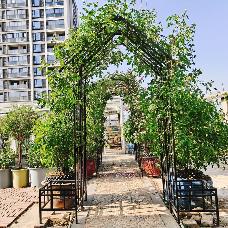 Anmytek Metal Garden Arch with Adjustable Width W68.11'' W94.29'' Climbing Plants Support Rose Arch Outdoor Black