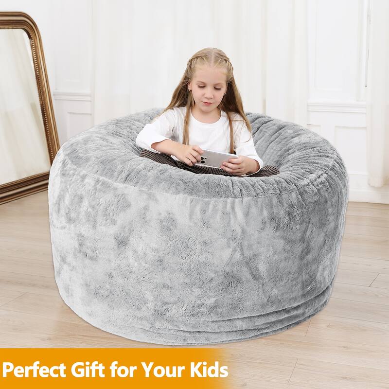 Storage Bean Bag Chair Cover (No Filler) for Kids and Adults, Soft Stuffable Bean Bag for Organizing Children Plush Toys