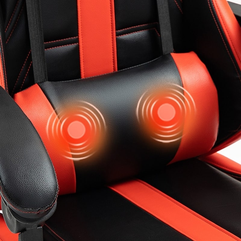 EROMMY RGB LED Gaming Chair with Thickened Massage Lumbar Pillow & Upgraded Footrest, Reclining Ergonomic Chair