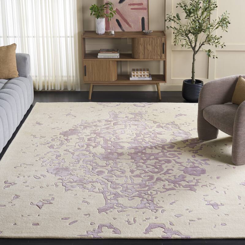 SAFAVIEH Handmade Fifth Roselette Avenue Modern Abstract Wool Rug - 8' x 10' - Lavender/Ivory