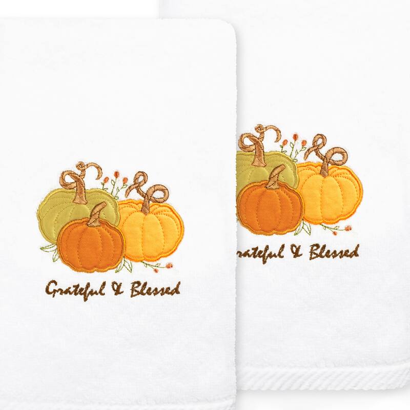 Authentic Hotel and Spa Grateful & Blessed - Embroidered Luxury 100% Turkish Cotton Hand Towels (Set of 2)