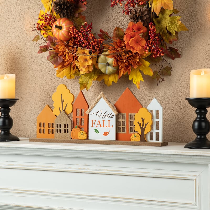 Glitzhome 20"L Fall Thanksgiving Wooden House Table Decor Centerpieces Ornaments
