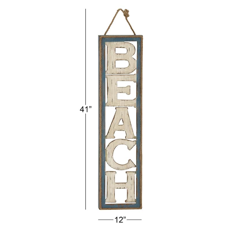 Wooden Sign Beach Wall Decor with Rope Hanger - Beige - Roche River Decor