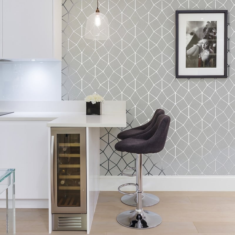 Brewster Albion Silver Geometric Wallpaper - 20.5in x 396in x 0.025in