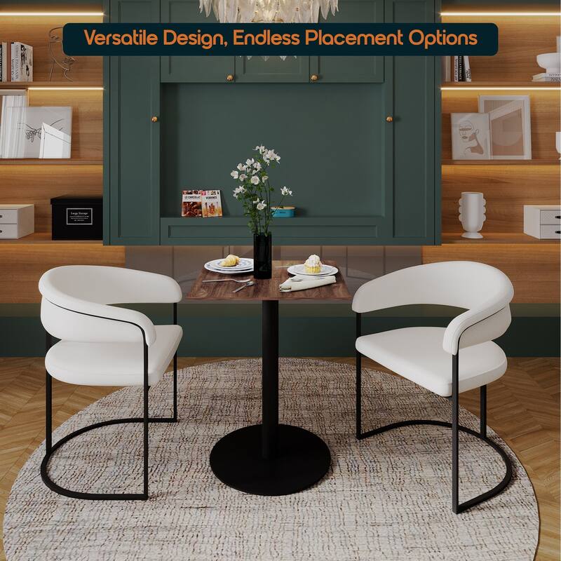 Vail Square Dining Table with 24 in. MDF Tabletop in Black Stainless Steel Round Pedestal Base Accent Kitchen Table