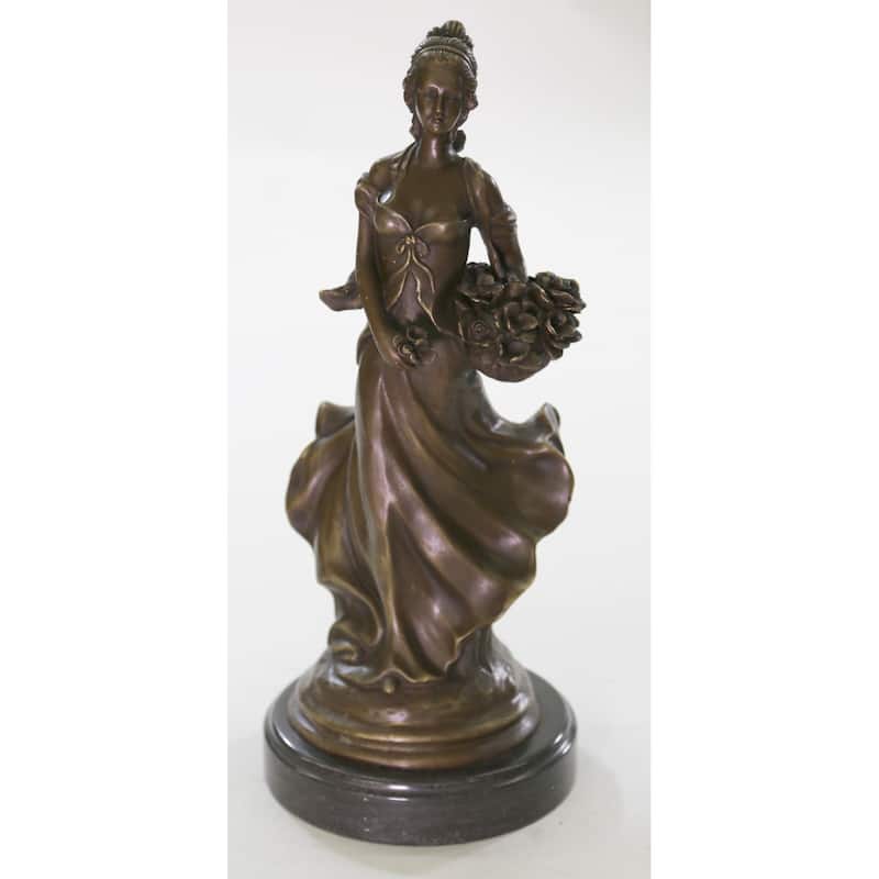Art Deco Clic Bronze Woman Sculpture With Flower Hotcast Home Figurine Decor