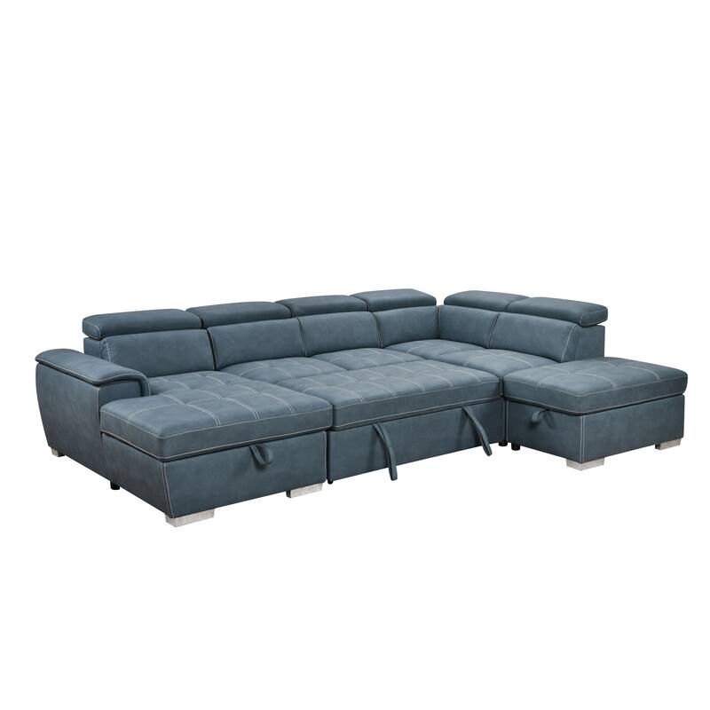 Roomfitters 128" U-Shaped Sectional Couch with Ottomans, Reversible Modular Sofa 7-Seater Couch with Storage Seat