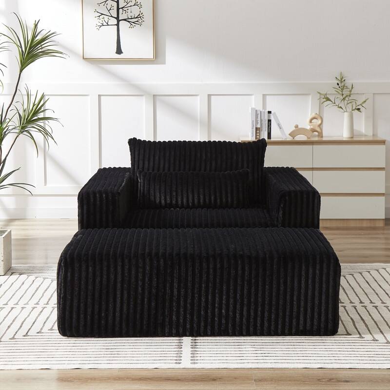 75-Inch Corduroy Removable footrest Sponge Sofa - Black Corduroy