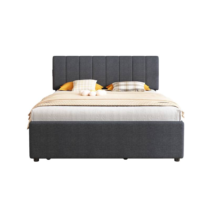 Full Size Platform Bed with Twin Trundle - LED Lighting, Charging Station And 800lb Capacity