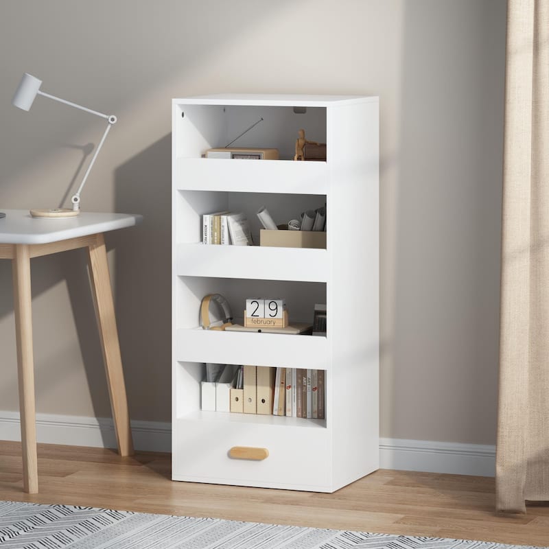 4-Tier Freestanding Bookshelf with 3 Sliding Drawers & 1 Bottom Storage Compartment – Versatile Organizer for Home or Office‌
