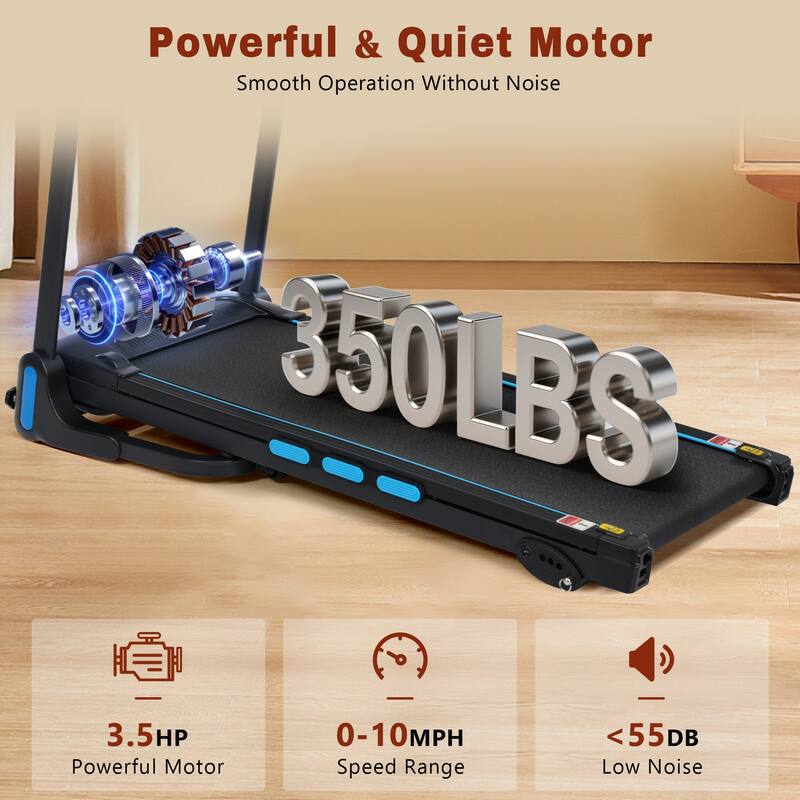 3.5HP Hydraulic System Auto Foldable Treadmill with Incline,10MPH 350Lbs Weight Capacity Electric Treadmills
