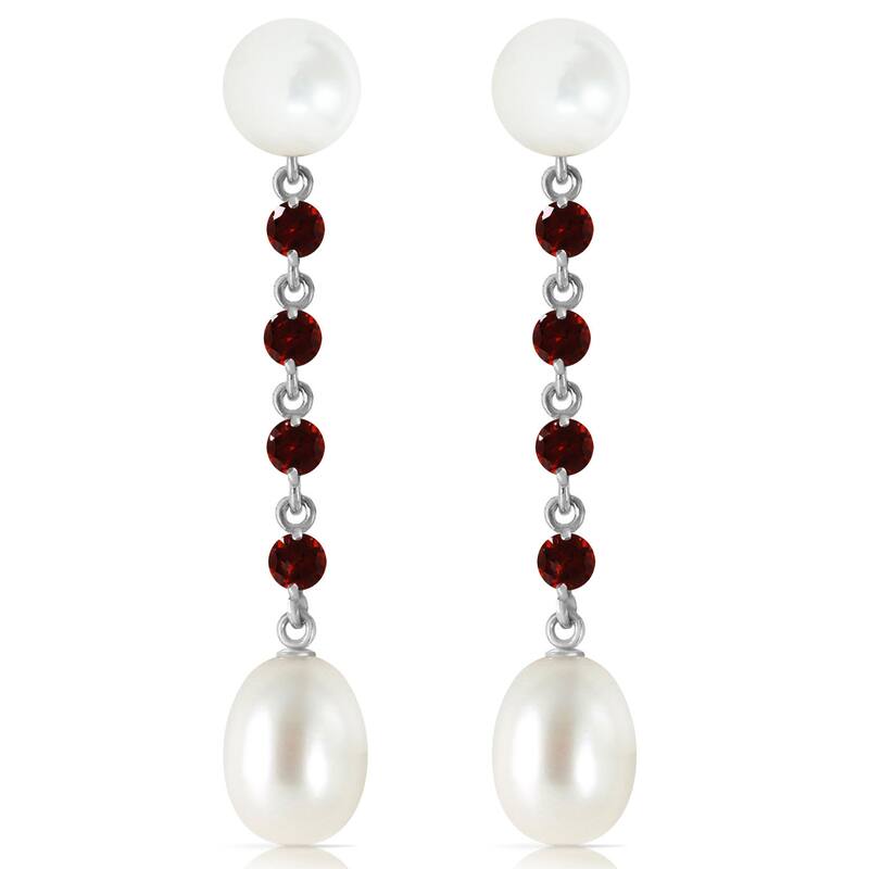 14K Solid Gold Chandelier Gemstone Earrings w/ Garnets & Pearls