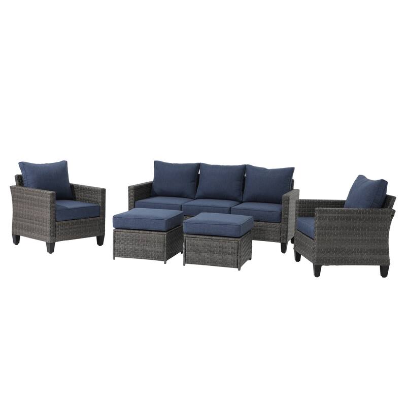 Outdoor 5-piece Sectional Wicker Sofa Set with Cushion