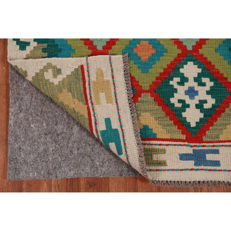 Hand Woven Oriental 100% Wool Carpet Southwestern Geometric Multi-Colored Kilim Runner Rug - 16' 1'' X 2' 9''