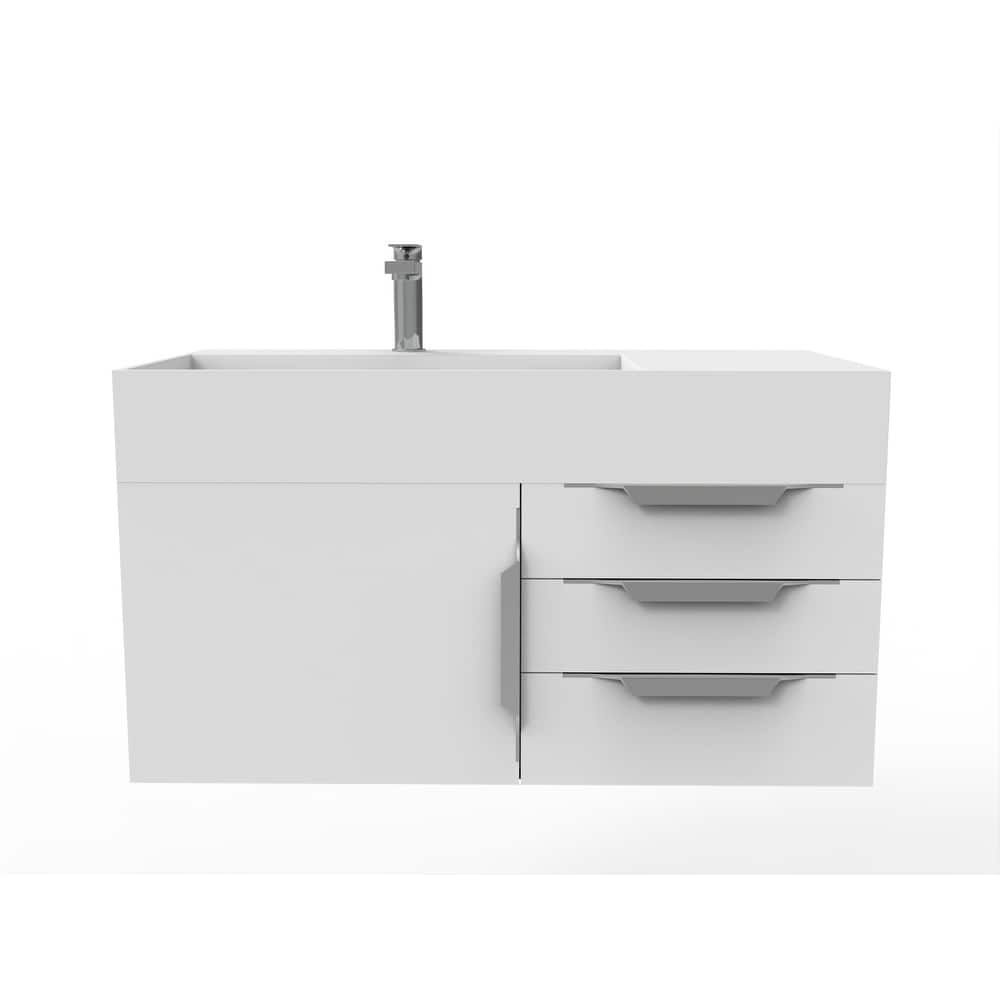 Amazon 36" Wall Mounted Bathroom Vanity Set with White Solid Surface Top