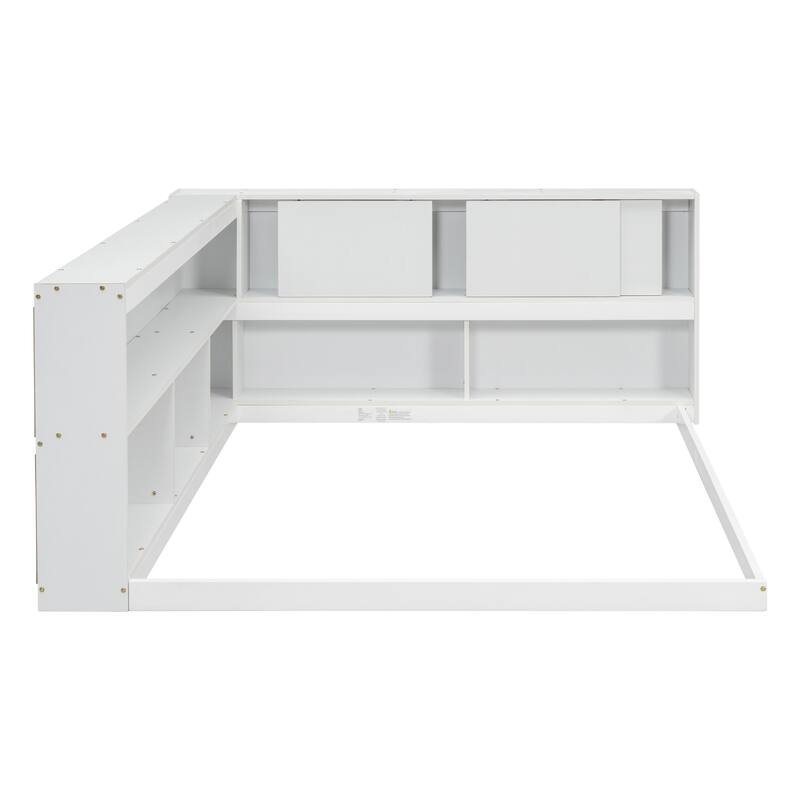 Floor Bed with L-shaped Bookcases