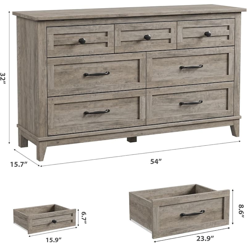54 in 7 Drawer Wide Dresser with Storage for Living Room, Bedroom