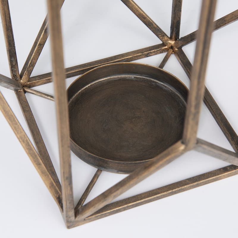 Ivy Large Gold Metal Geometric Cage w/Hanger Candle Holder Lantern