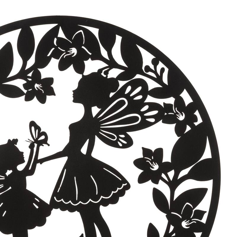 Glitzhome 30"H Multi-functional Metal Rabbit Flower Fairy Silhouette with Welcome Sign Garden Yardstake Wall Decor