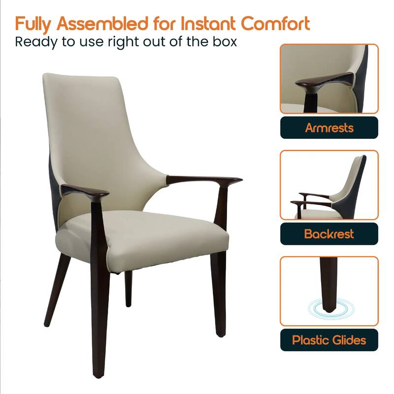 Elm Leather Dining Chair with Ash Wood Legs for Modern Kitchen and Dining Room Accent Arm Chair Set of 2
