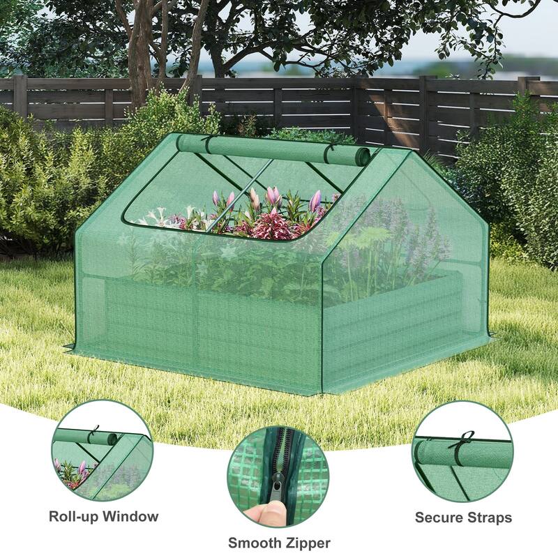 Aoodor 4.2x4.2x3 FT Raised Garden Bed Kit with Mini Greenhouse