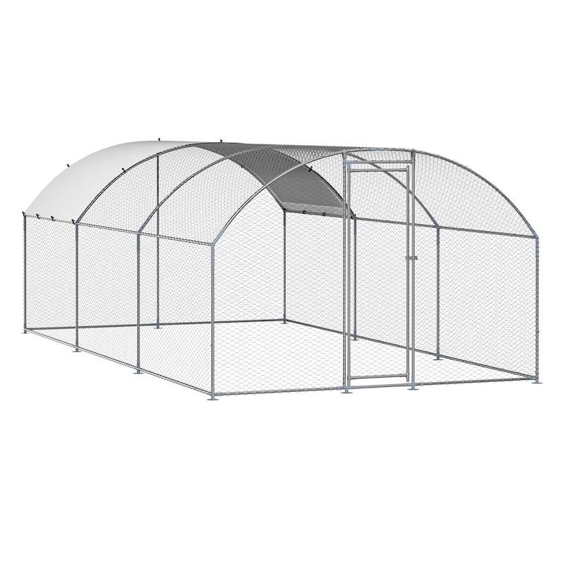 UIMOSO Metal Chicken Coop, Large Walk-in Chicken Runs with Cover, Hen House Enclosure with Security Lock - 9.8x19.3x6.5 ft - Doom Roof