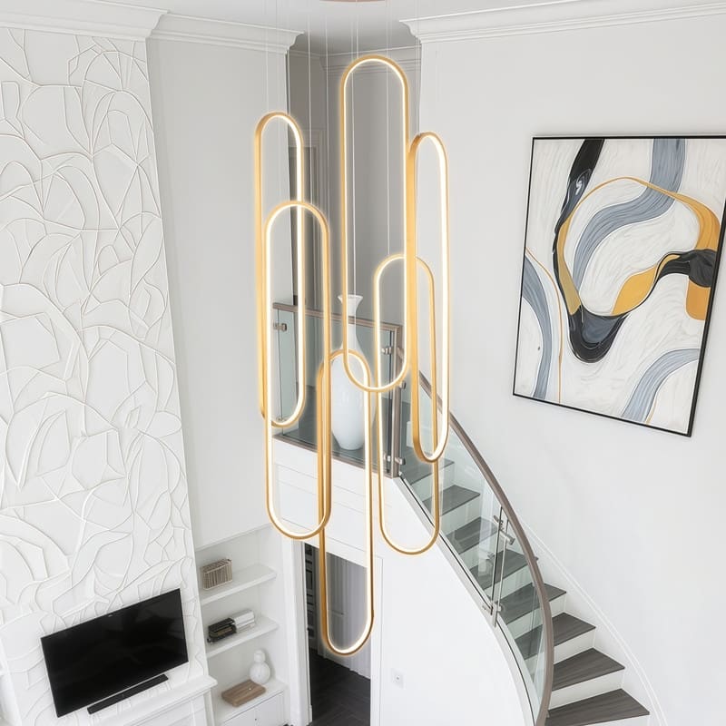 6 Rings Modern Chandelier Dimmable LED Living Room Foyer Chandelier Lighting Fixture High Ceiling Pendant Light Fixture
