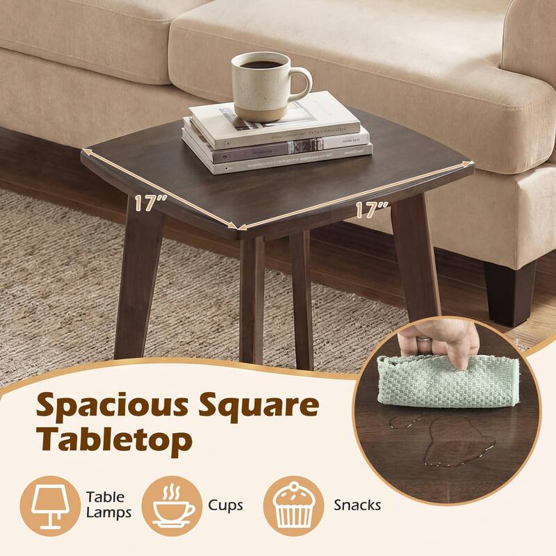 Gymax 17'' Solid Wood Side Table w/Thickened Top & Curved Edge for