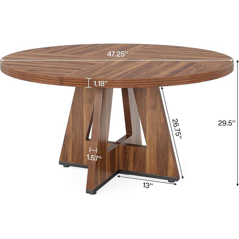 47" Round Conference Table Meeting Room Table with Thickened Top Wood Base Modern Training Desk for Conference/Seminar Room