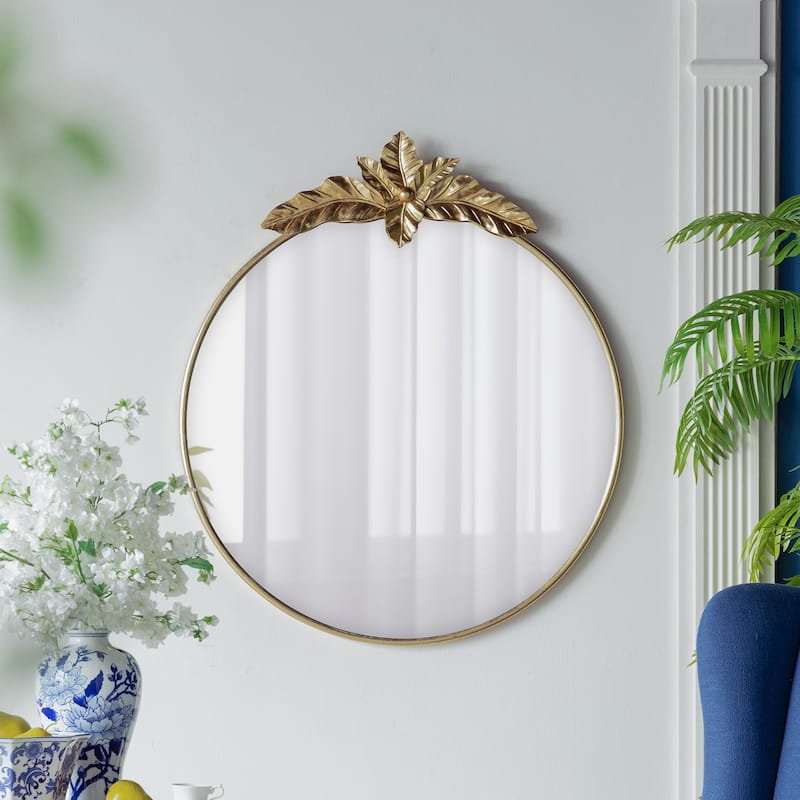 Large Round Wall Mirror with Gold Metal Frame - Gold