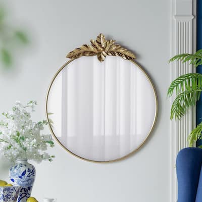 Large Round Wall Mirror with Gold Metal Frame