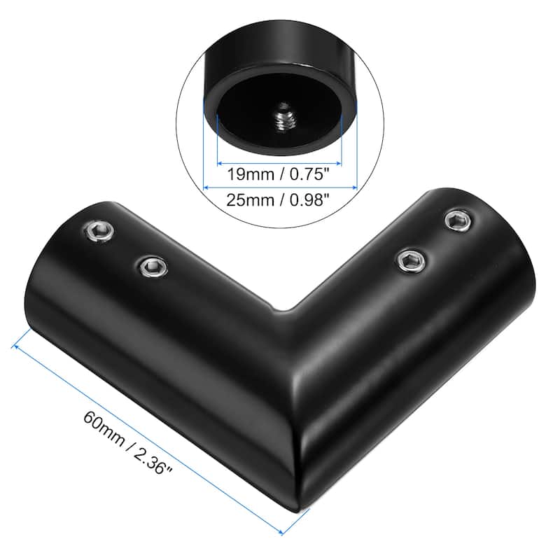 2pcs Corner Curtain Rod Connector 90 Degree for Curtain Rods - Black - 3/4 Inch