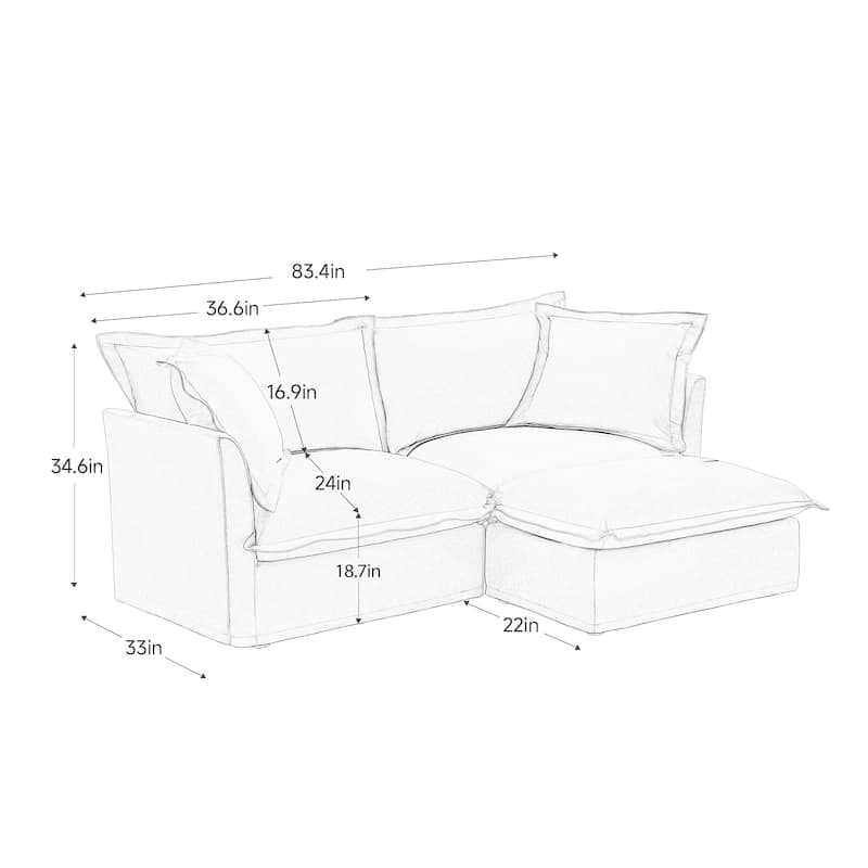 Modern Deep Seat Modular Sofa with Removable Chenille Covers and Plush Cushions for Living Room and Guest Room