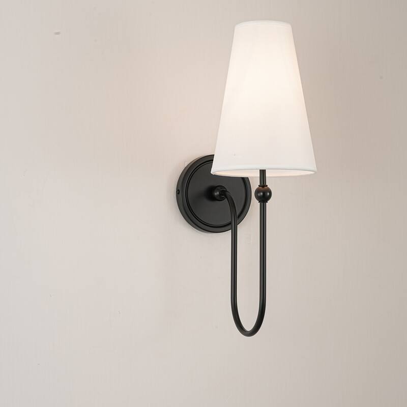 1-Light Gold/Black Finish Fabric Wall Sconce for Bedroom