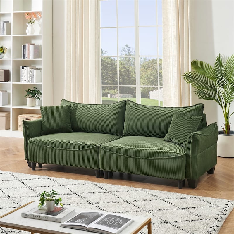 Corduroy Fabric Sofa with 2 Pillows and Legs