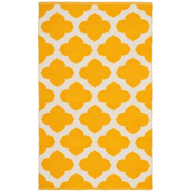 SAFAVIEH Handmade Flatweave Montauk Warwick Casual Cotton Rug - 2'6" x 4' - Yellow/Ivory