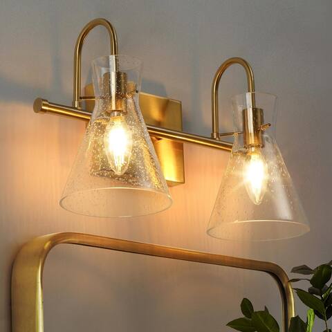 Liniya Modern 2-light Bathroom Vanity Light Brass Gold Wall Sconces Horn Seeded Glass Dimmable